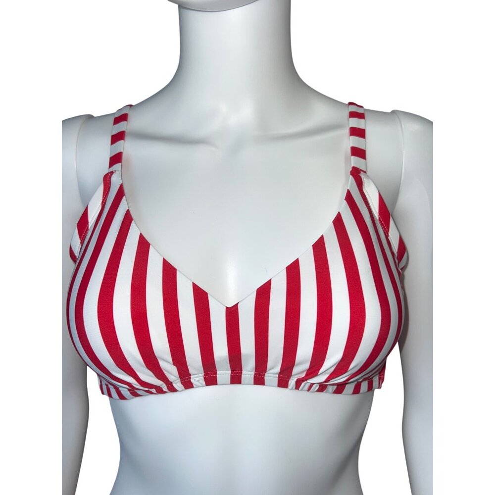 Shade & Shore Red & White Striped Bikini Top 34D With Removable Pads